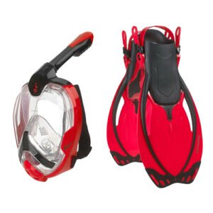 Phantom Aquatics Voda Full Face Snorkel Mask with Rapido Marine Open Heel Adjustable Fins Set